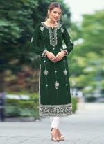 Rayon Viscose Green Casual Wear Embroidery Work Kurti With Pant